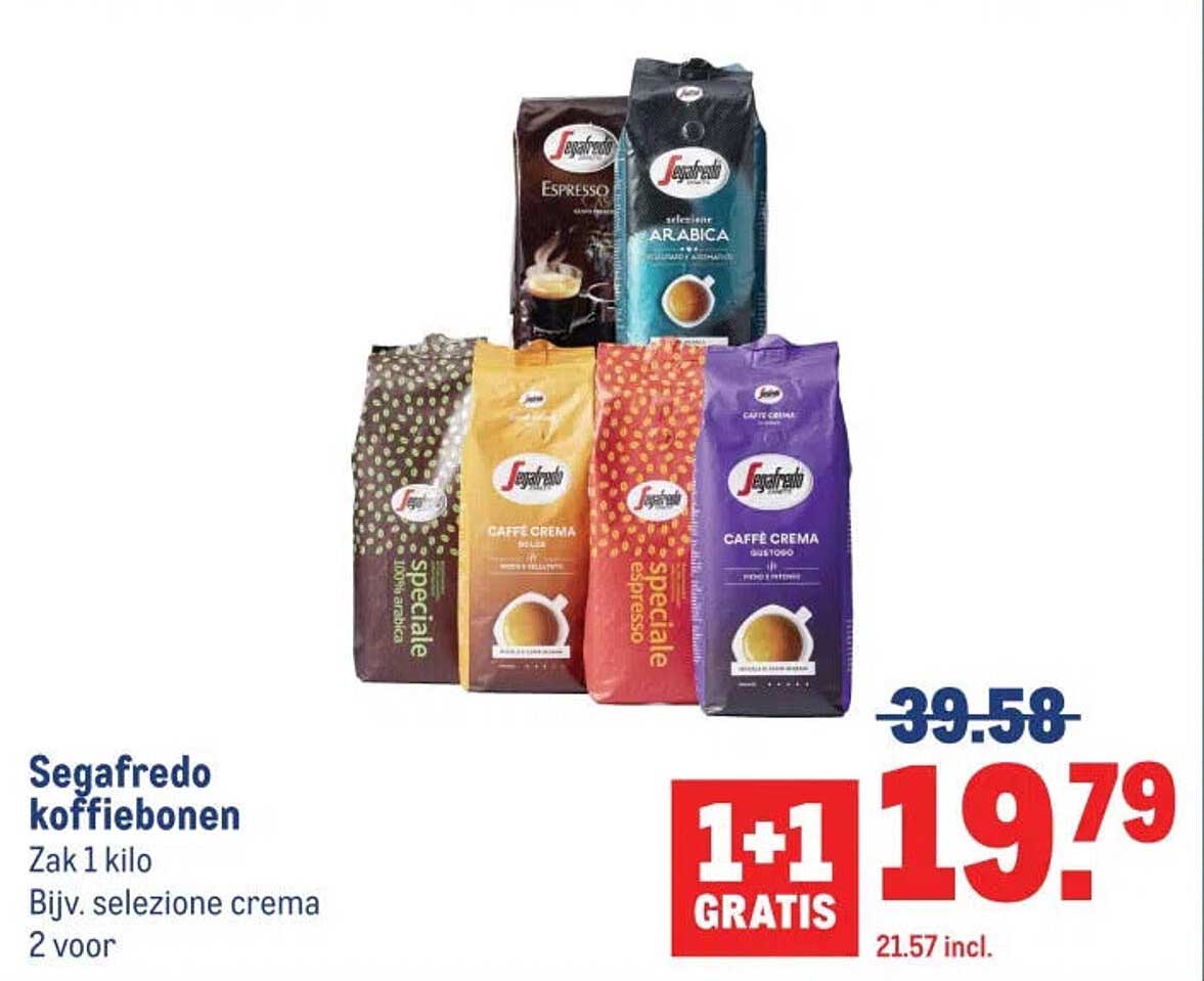 Segafredo koffiebonen Zak 1 kilo Biv. selectie crema 2 voor 1+1 GRATIS