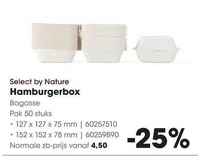 Select by Nature Hamburgerbox Bagasse Pak 50 stuks -25%