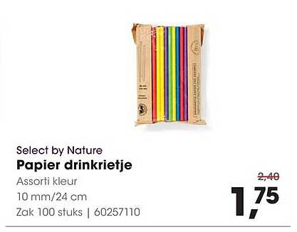 Select by Nature Papier drinkrietje Assorti kleur 10 mm/24 cm Zak 100 stuks | 60257110