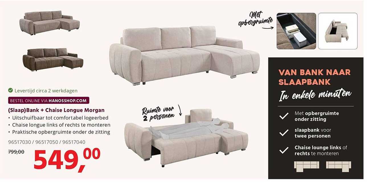 (Slaap)Bank + Chaise Longue Morgan