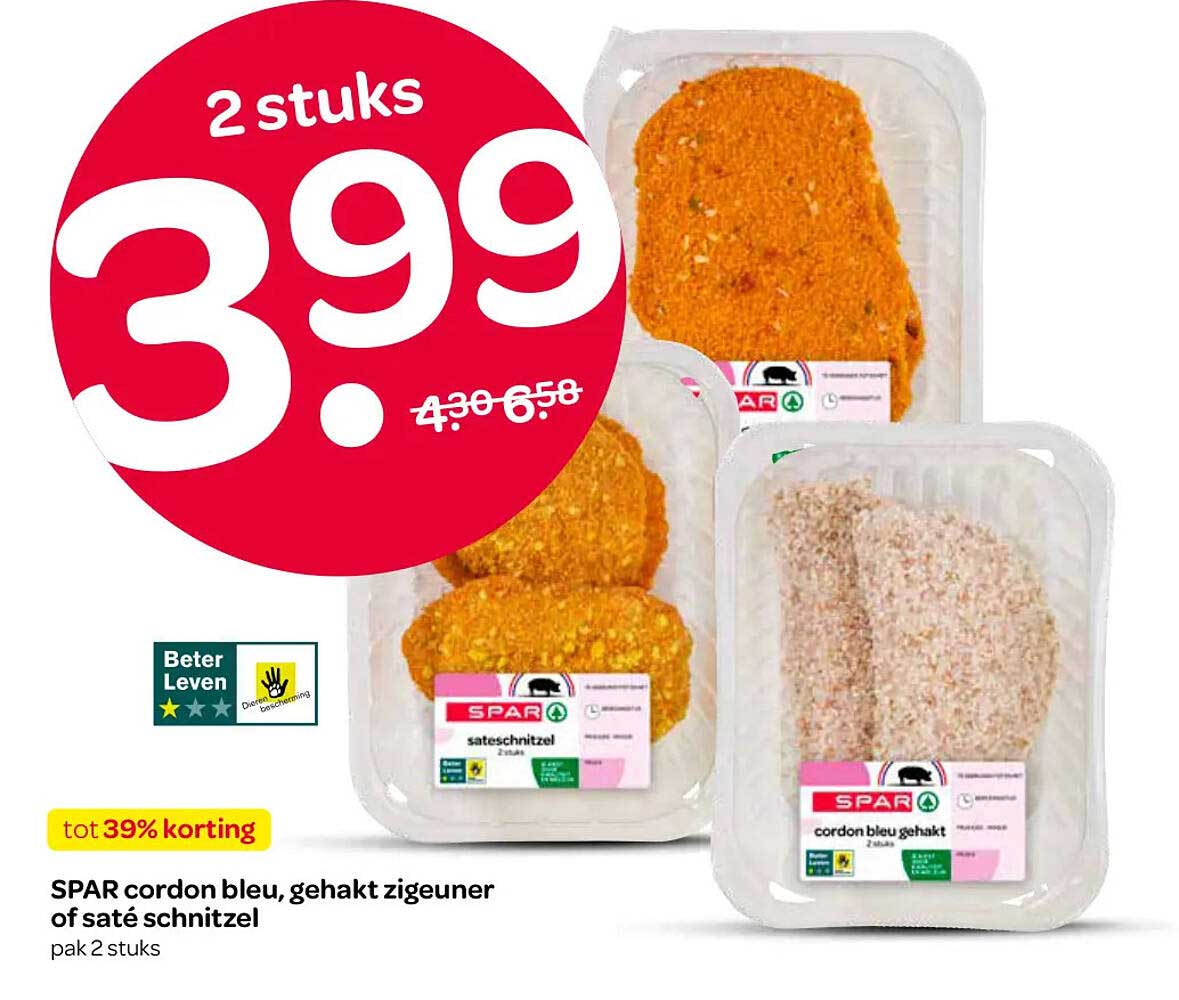 SPAR cordon bleu, gehakt zigeuner of saté schnitzel