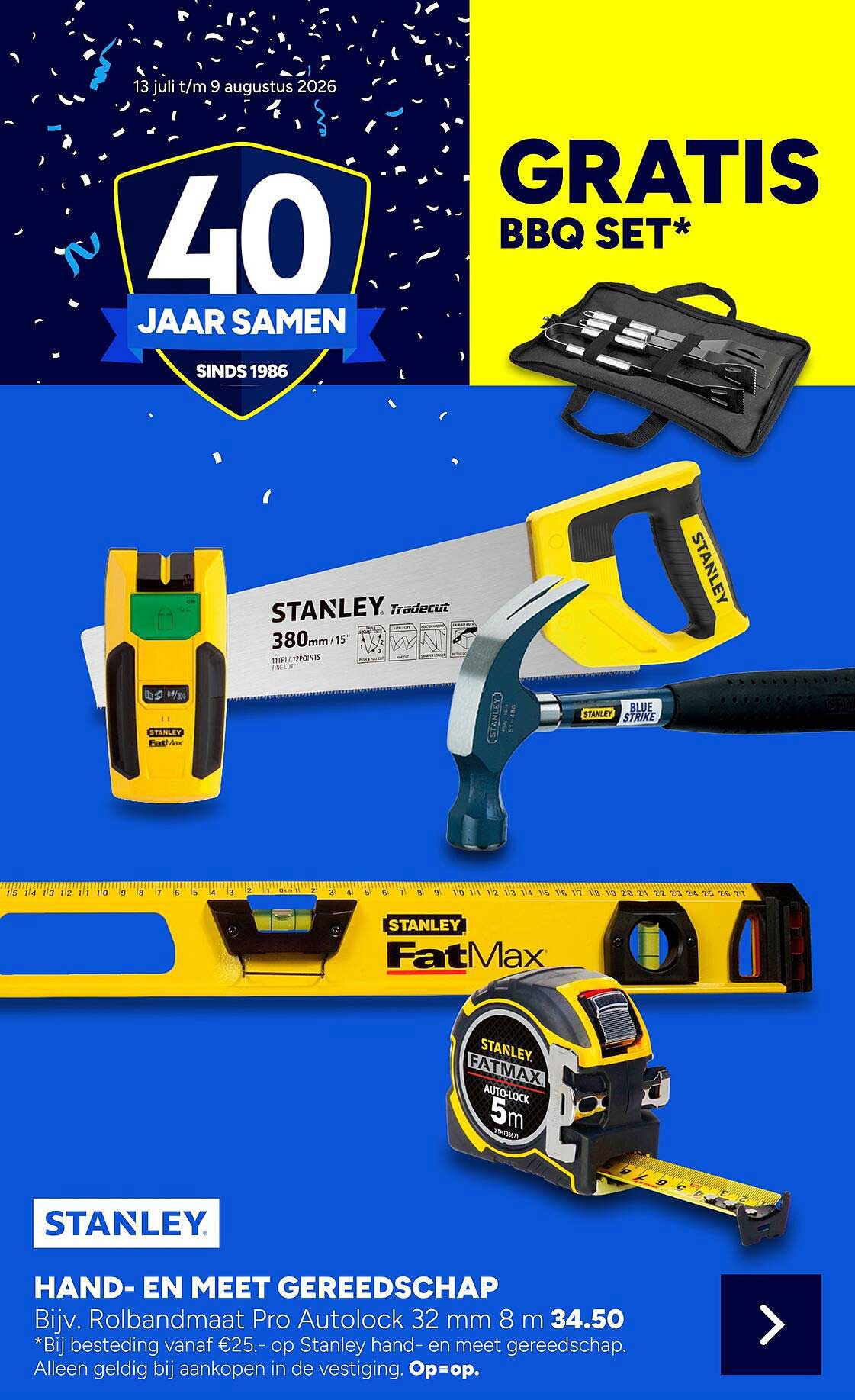 STANLEY HAND- EN MEET GEREEDSCHAP Bijv. Rolbandmaat Pro Autolock 32 mm 8 m 34.50