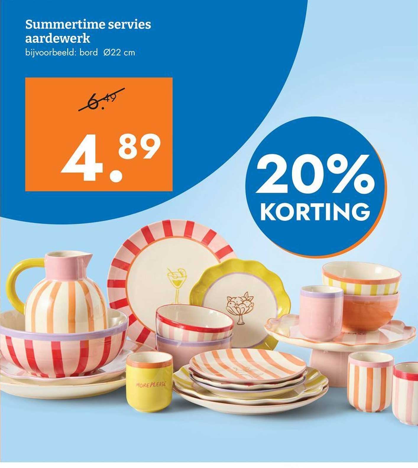 Summertime servies aardewerk bijvoorbeeld: bord Ø22 cm 20% KORTING