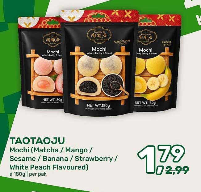 TAOTAOJU Mochi (Matcha / Mango / Sesame / Banana / Strawberry / White Peach Flavoured)