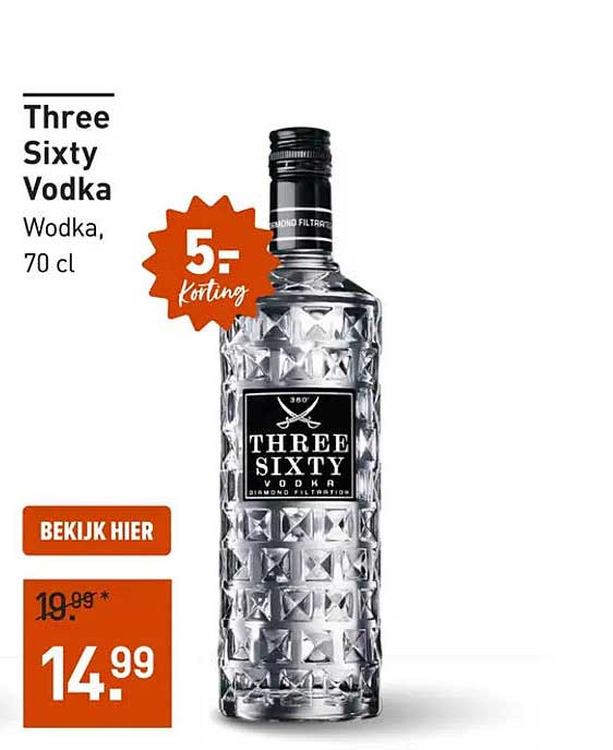 Three Sixty Vodka Vodka, 70 cl 5,- Korting