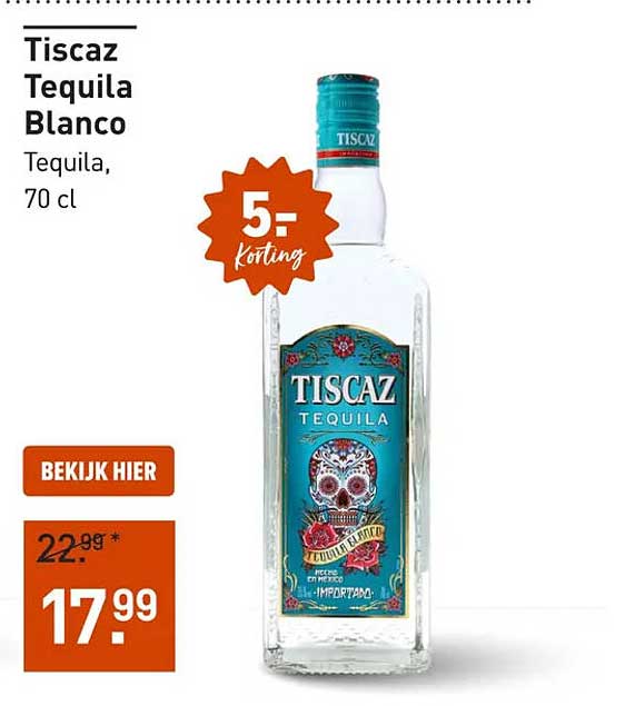 Tiscaz Tequila Blanco Tequila, 70 cl 5,- korting