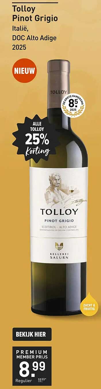 Tolloy Pinot Grigio Italië, DOC Alto Adige 2025
