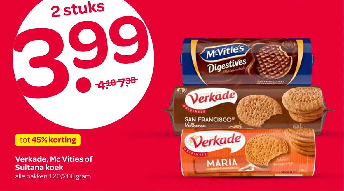 Verkade, Mc Vities of Sultana koek 2 stuks tot 45% korting