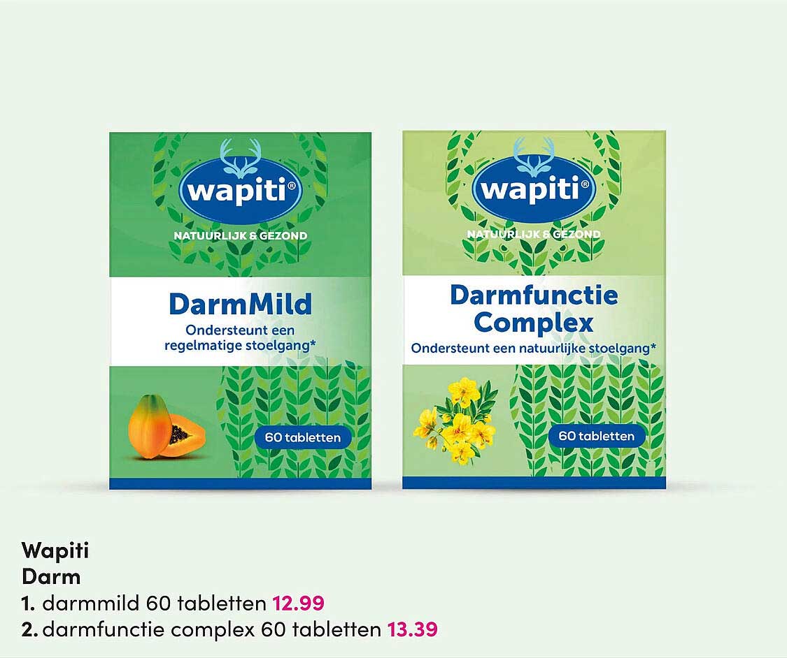 Wapiti Darm 1. dარმmild 60 tabletten 2. darmfunctie complex 60 tabletten