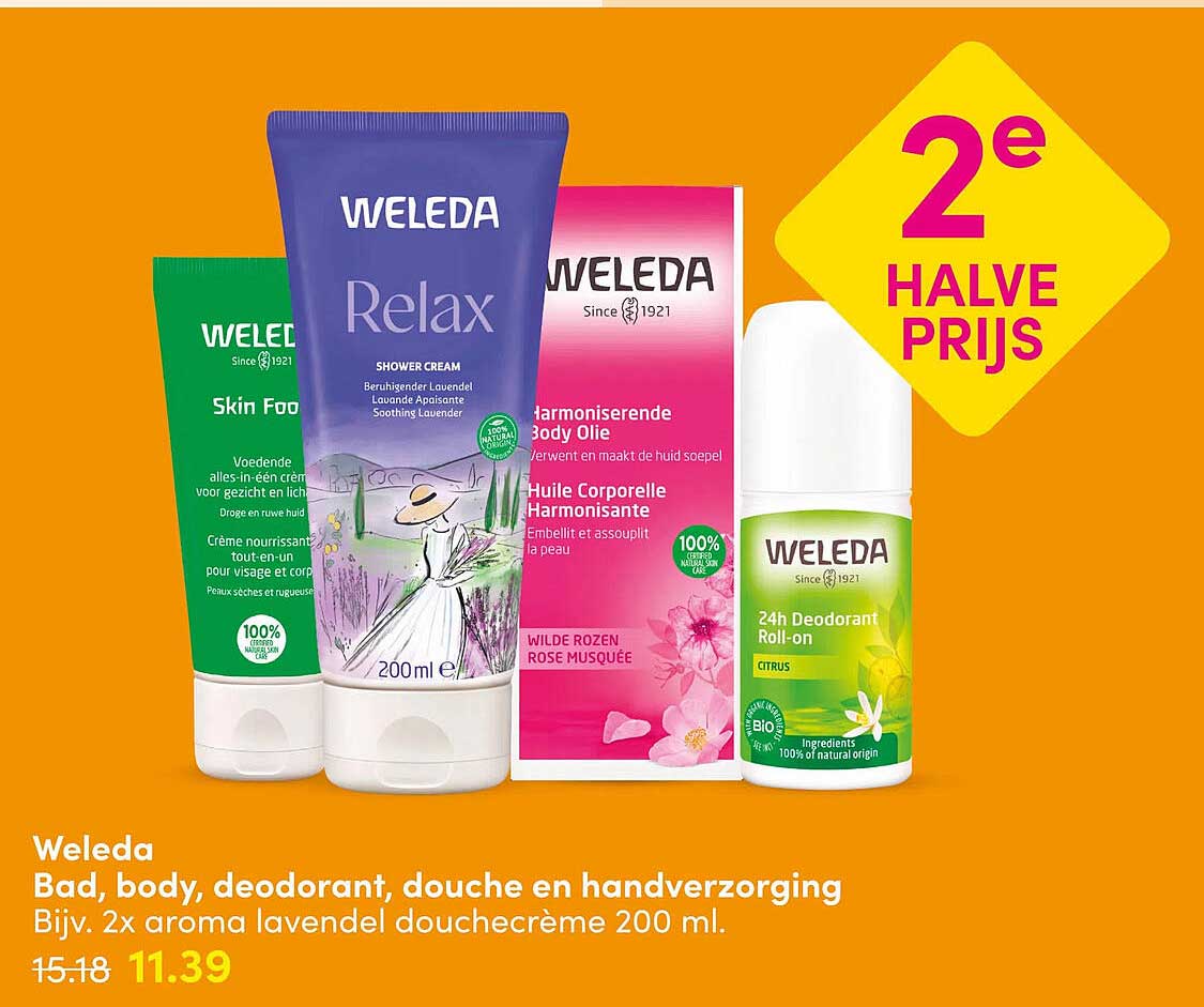 Weleda Bad, body, deodorant, douche en handverzorging 2e halve prijs