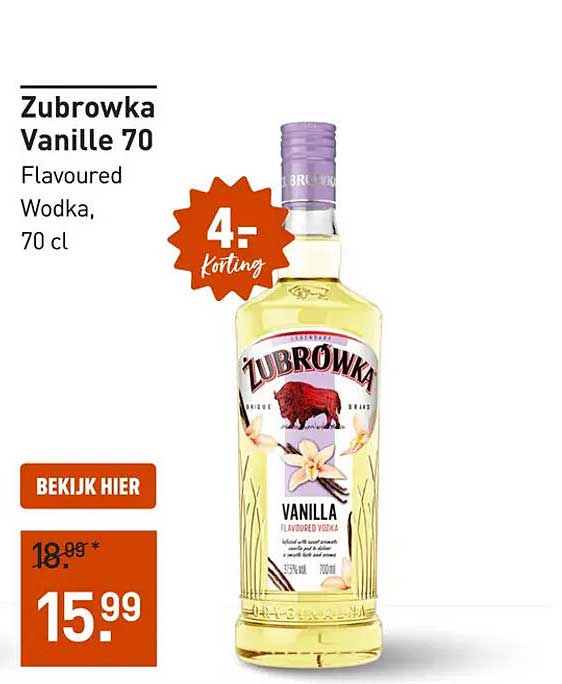 Zubrowka Vanille 70 Flavoured Wodka, 70 cl 4,- Korting