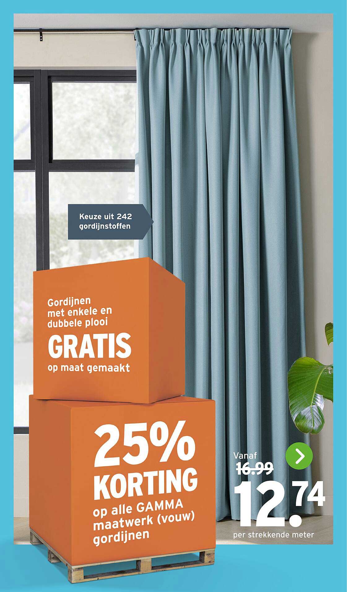 25% KORTING op alle GAMMA maatwerk (vouw) gordijnen