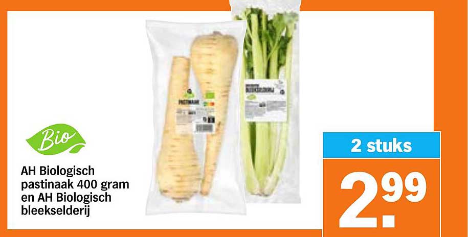 AH Biologisch pastinaak 400 gram en AH Biologisch bleekselderij