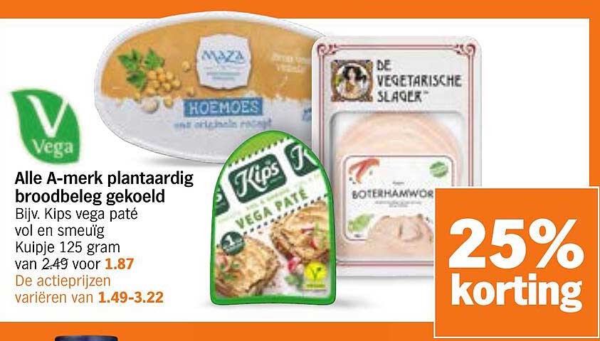 Alle A-merk plantaardig broodbeleg gekoeld