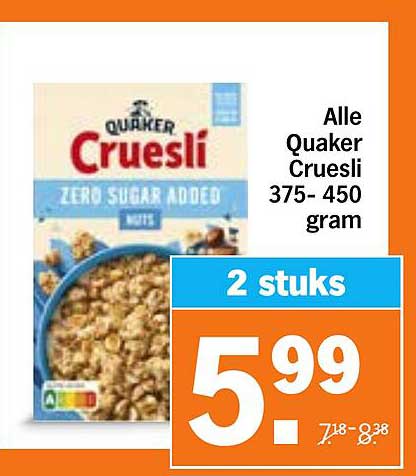 Alle Quaker Cruesli 375-450 gram