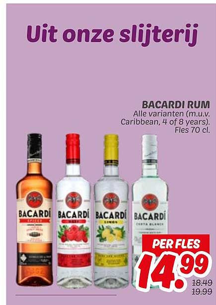 BACARDI RUM Alle varianten (m.u.v. Caribbean, 4 of 8 years). Fles 70 cl.