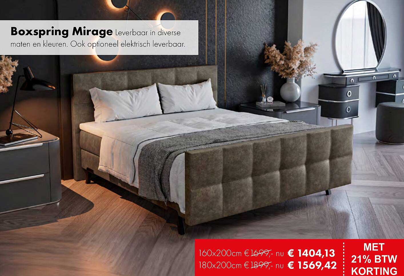 Boxspring Mirage Leverbaar in diverse maten en kleuren. Ook optioneel elektrisch leverbaar.