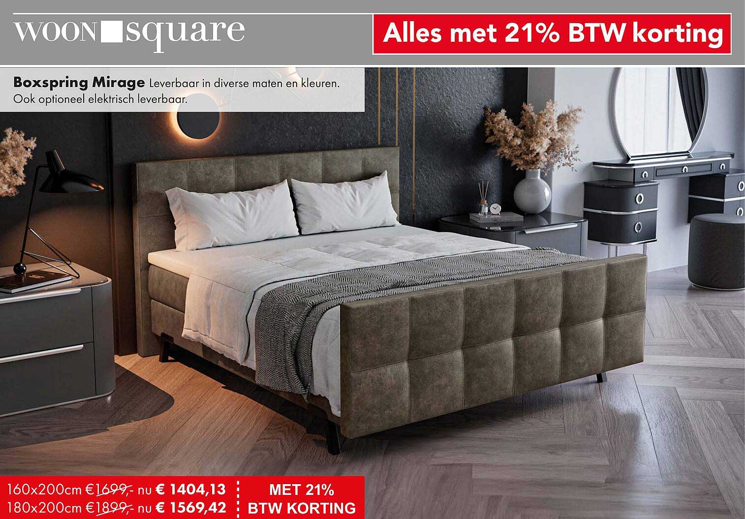 Boxspring Mirage Leverbaar in diverse maten en kleuren.