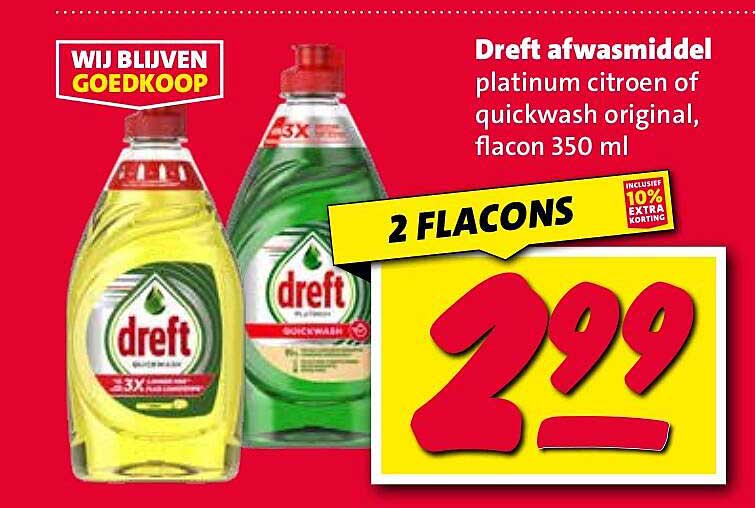 Dreft afwasmiddel platinum citroen of quickwash original, flacon 350 ml