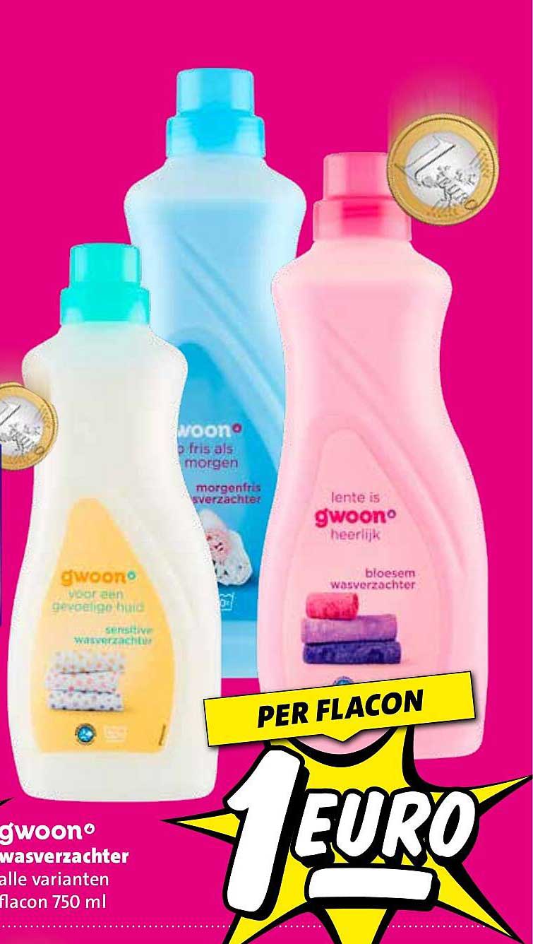 gwoon® wasverzachter alle varianten 750 ml per flacon 1 euro