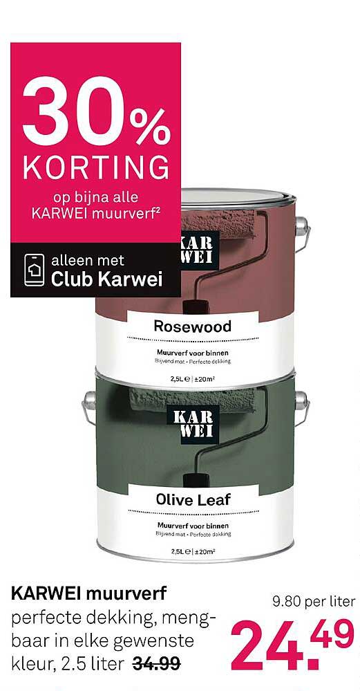 KARWEI muurverf perfecte dekking, mengbaar in elke gewenste kleur, 2.5 liter