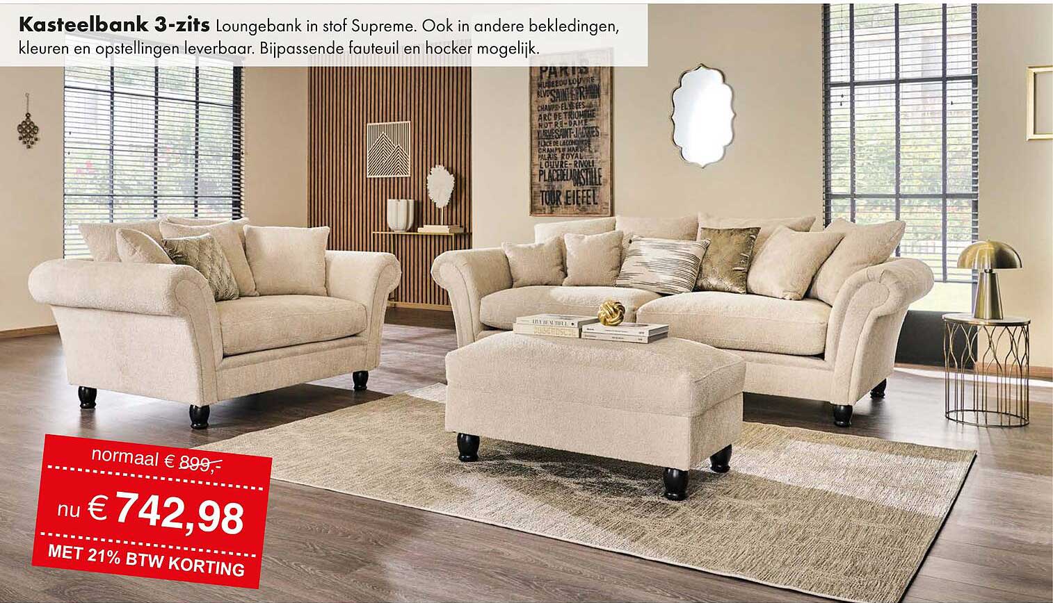 Kasteelbank 3-zits Loungebank in stof Supreme