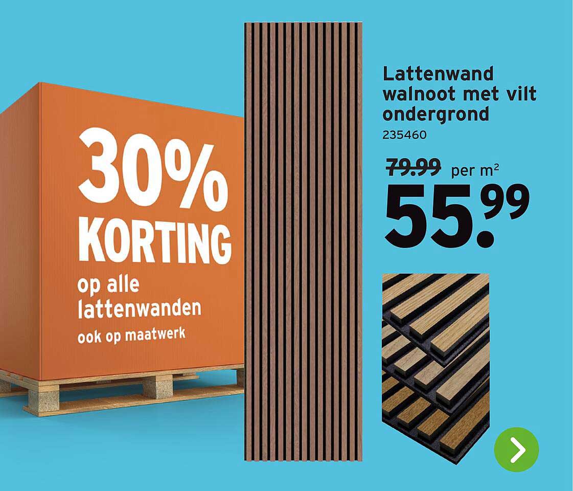 Lattenwand walnoot met vilt ondergrond