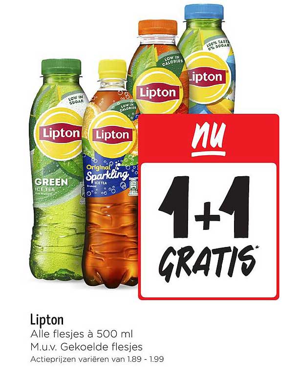 Lipton 1 + 1 gratis op alle flesjes à 500 ml