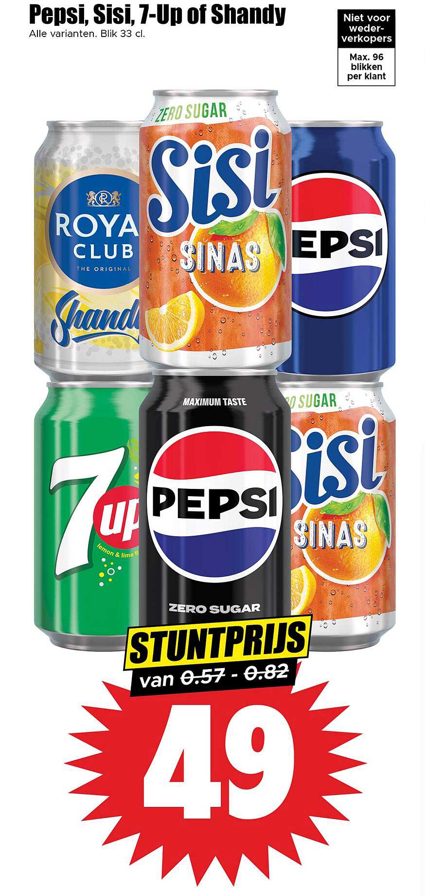 Pepsi, Sisi, 7-Up of Shandy 33 cl