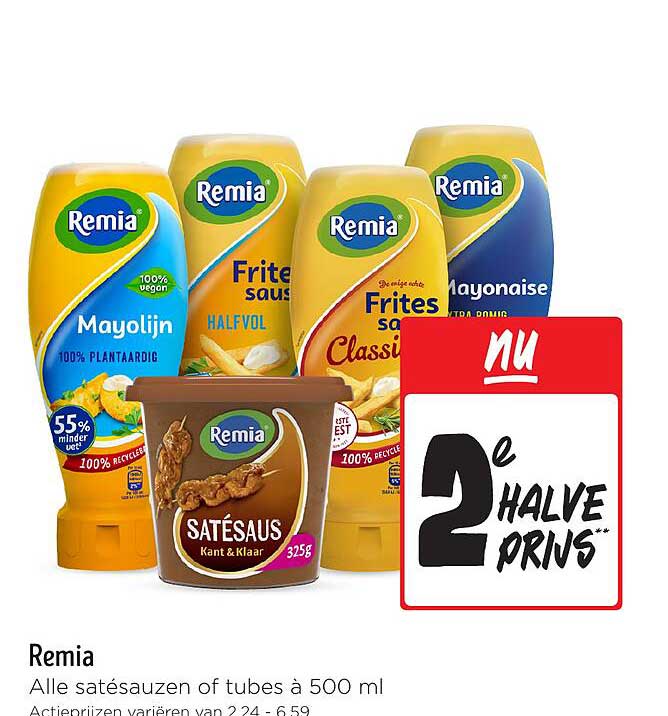 Remia - Alle satésauzen of tubes à 500 ml