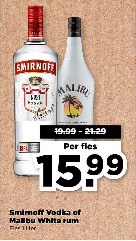 Smirnoff Vodka of Malibu White rum - Fles 1 liter