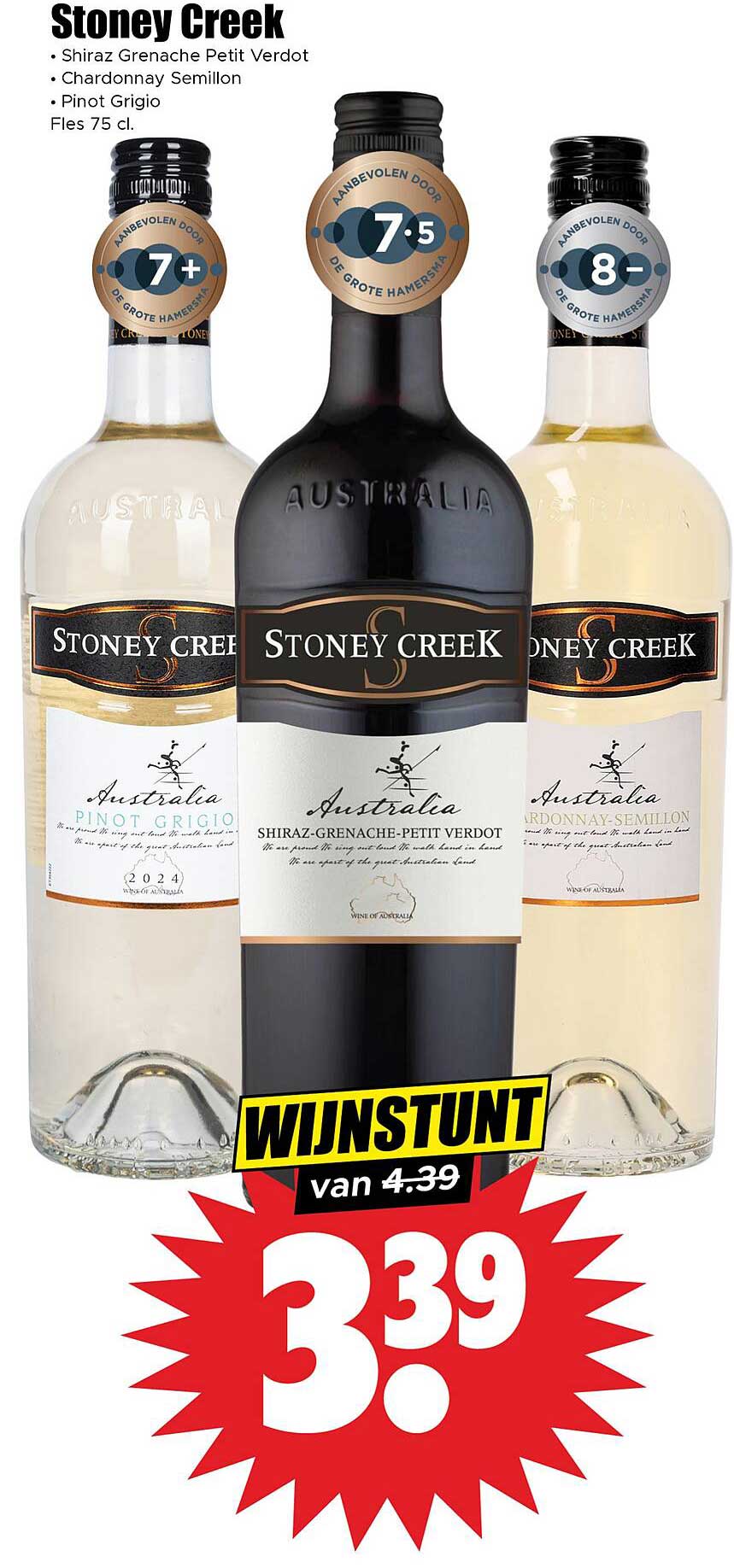 Stoney Creek Wijn 75 cl - Wijnstunt van 4.39 voor 3.39