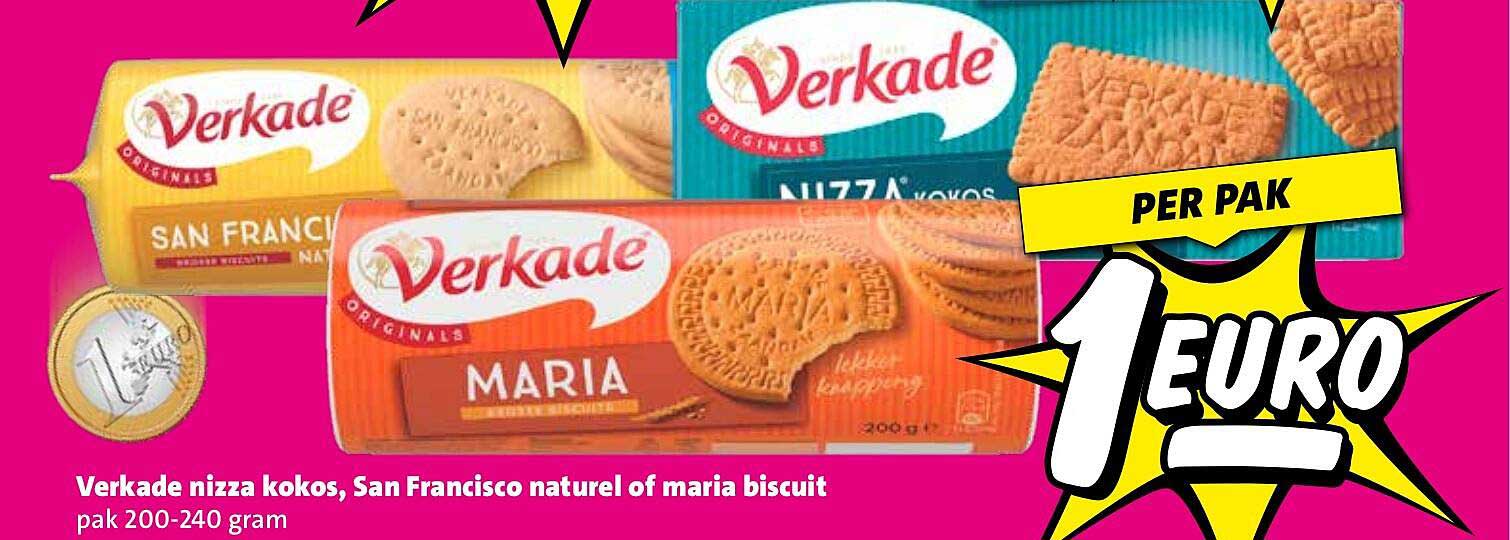 Verkade nizza kokos, San Francisco natuur of maria biscuit pak 200-240 gram
