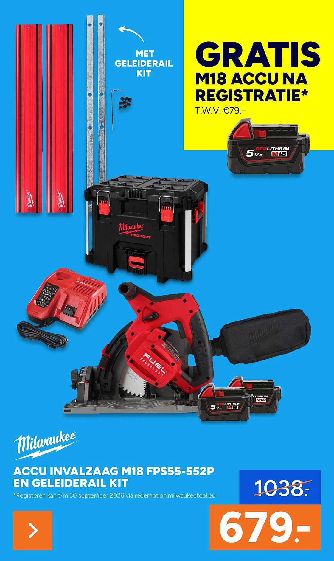 Accu invalzaag M18 FPS55-552P en geleiderail kit GRATIS M18 accu na registratie*
