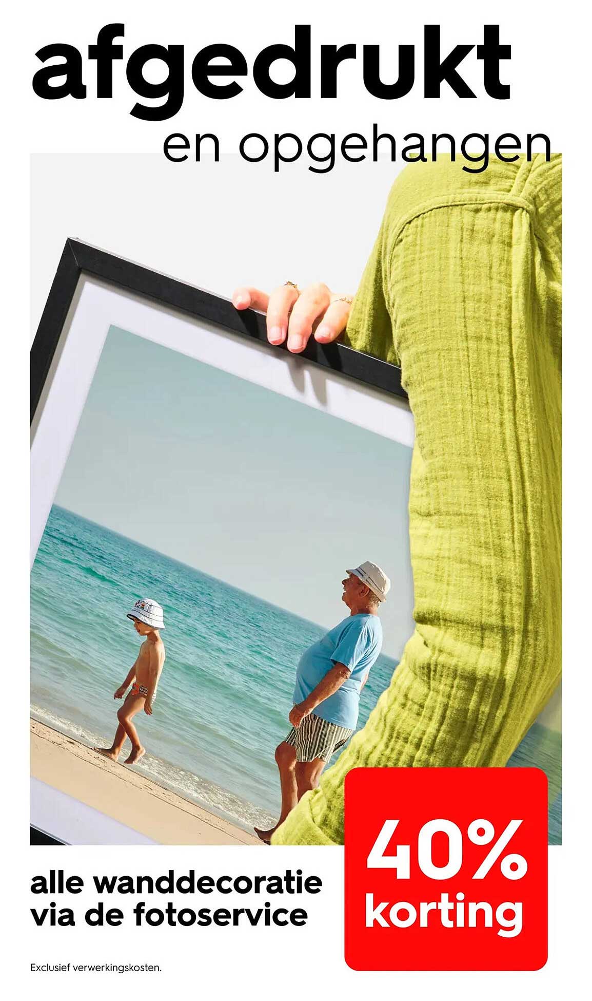 afgedrukt en opgehangen alle wanddecoratie via de fotoservice 40% korting