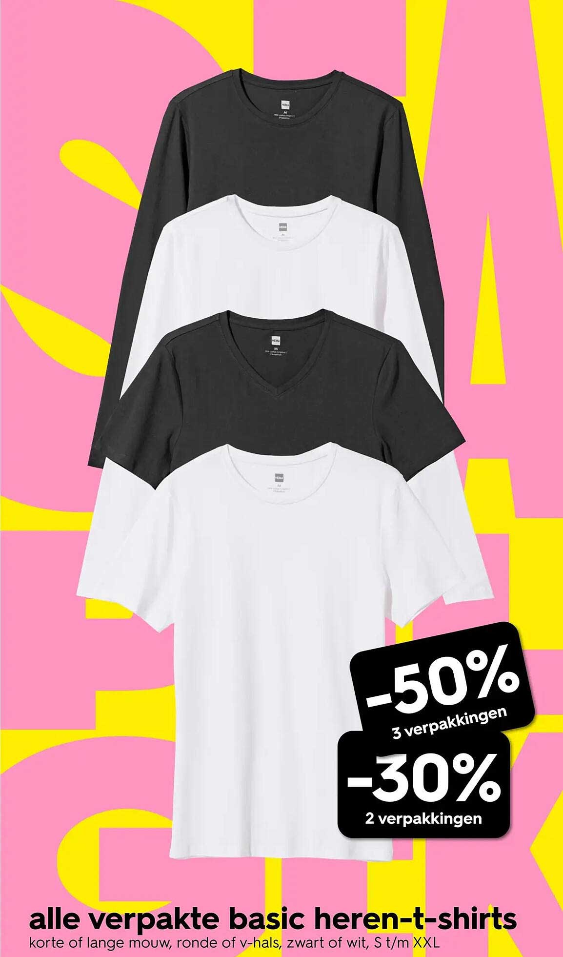 alle verpakte basic heren-t-shirts 3 verpakkingen -50% 2 verpakkingen -30%