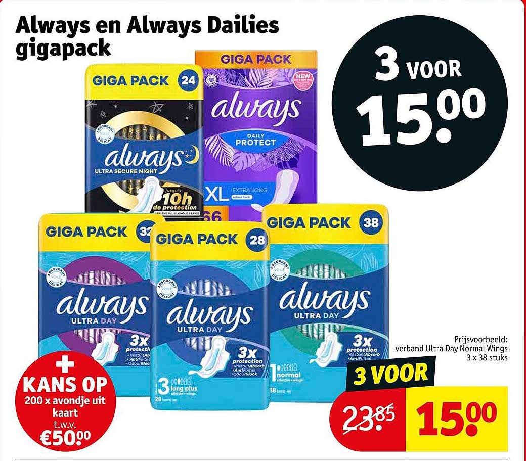 Always en Always Dailies gigapack 3 voor 15.00