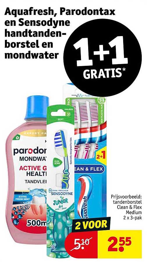 Aquafresh, Parodontax en Sensodyne handtandenborstel en mondwater 1+1 GRATIS*