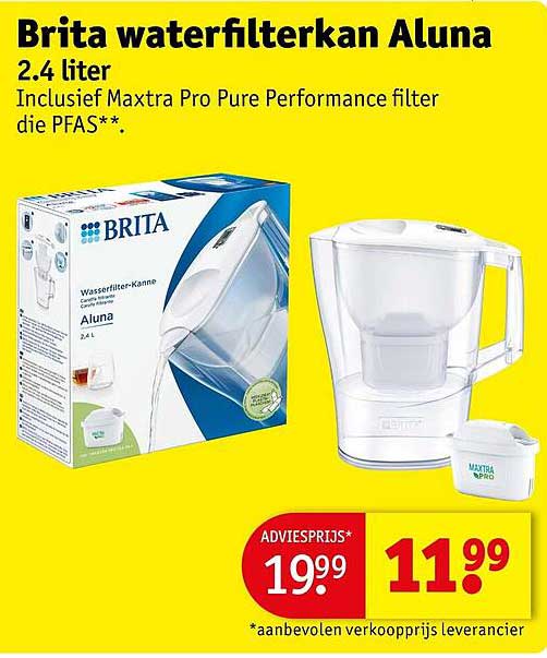 Brita waterfilterkan Aluna 2.4 liter Inclusief Maxtra Pro Pure Performance filter die PFAS**.