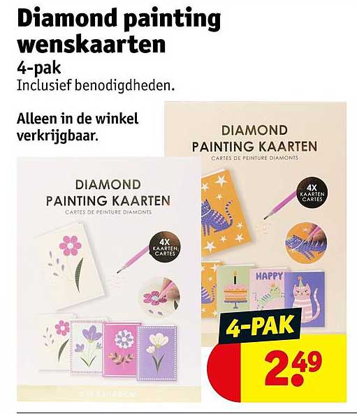 Diamond painting wenskaarten 4-pak Inclusief benodigdheden.