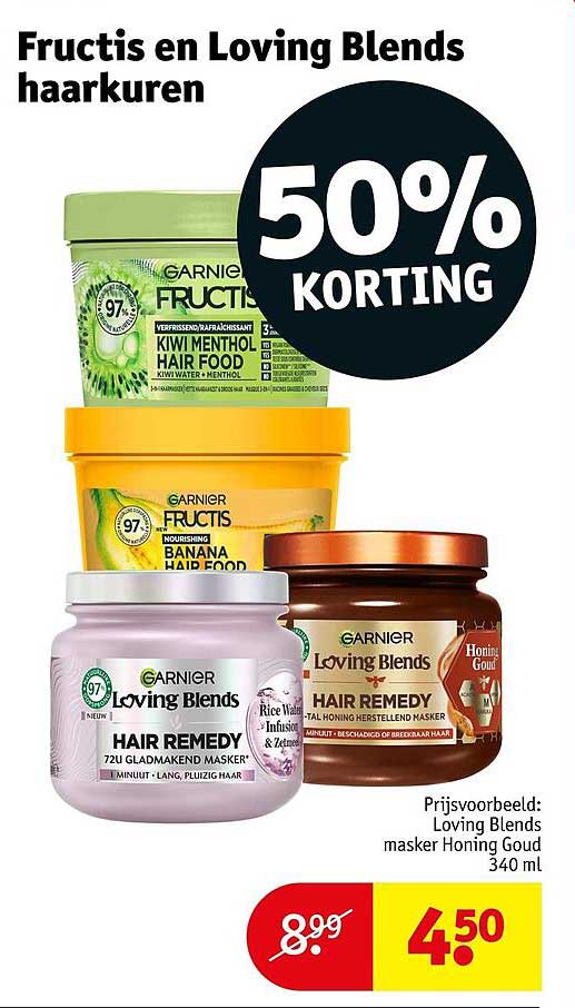 Fructis en Loving Blends haarkuren 50% KORTING