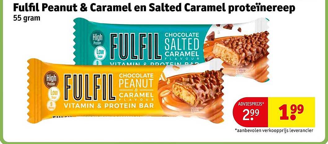 Fulfil Peanut & Caramel en Salted Caramel proteïnereep 55 gram