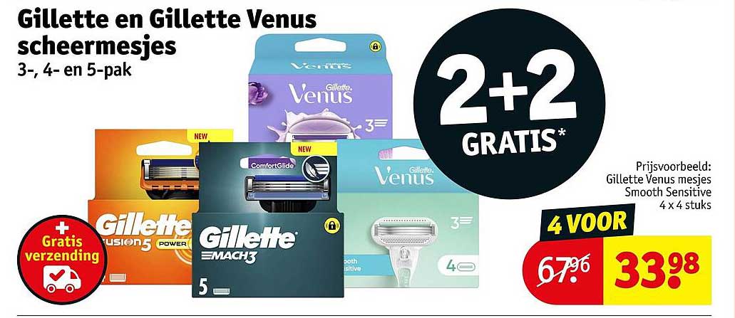 Gillette en Gillette Venus scheermesjes 3-, 4- en 5-pak 2+2 gratis