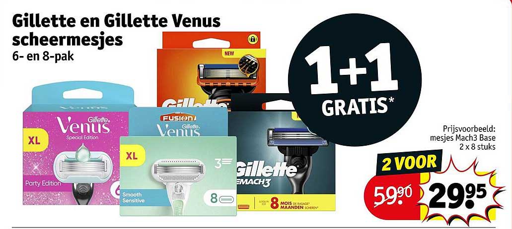 Gillette en Gillette Venus scheermesjes 6- en 8-pak 1+1 gratis