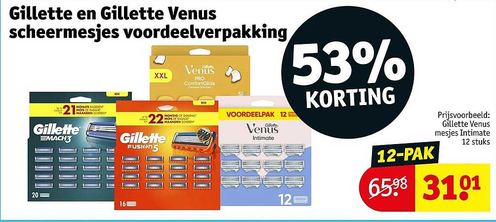 Gillette en Gillette Venus scheermesjes voordeelverpakking 53% KORTING