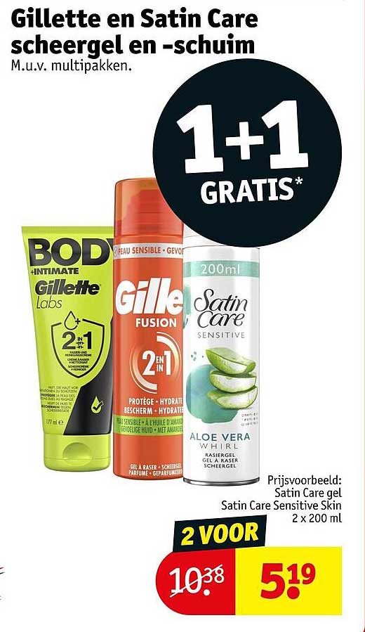 Gillette en Satin Care scheergel en –schuim 1+1 GRATIS*