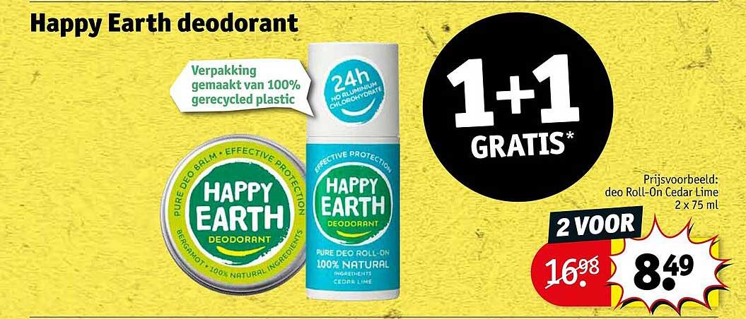 Happy Earth deodorant 1+1 GRATIS*