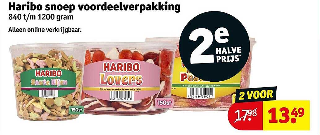 Haribo snoep voordeelverpakking 840 t/m 1200 gram 2e halve prijs