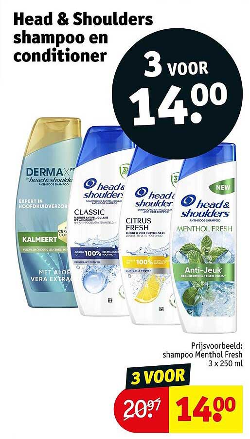 Head & Shoulders shampoo en conditioner 3 voor 14.00