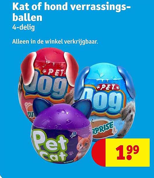 Kat of hond verrassingballen 4-delig